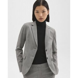 Theory Carissa Women's 8 Slim Tartan Plaid Wool Gray Two Button Blazer